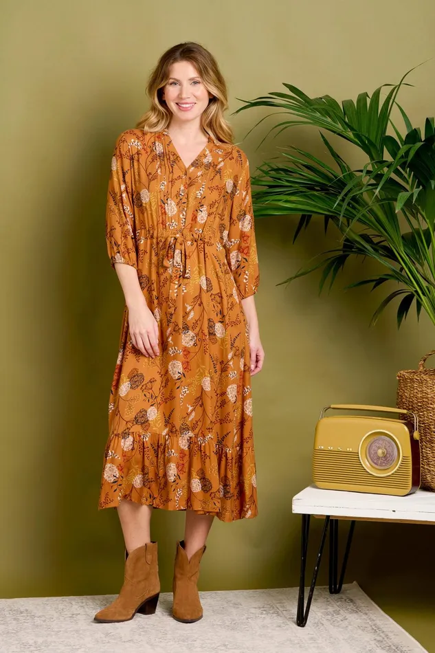 Women Brakeburn Dresses Gold Meadow Midi Dress
