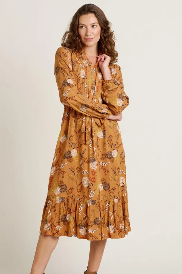 Women Brakeburn Dresses Gold Meadow Midi Dress