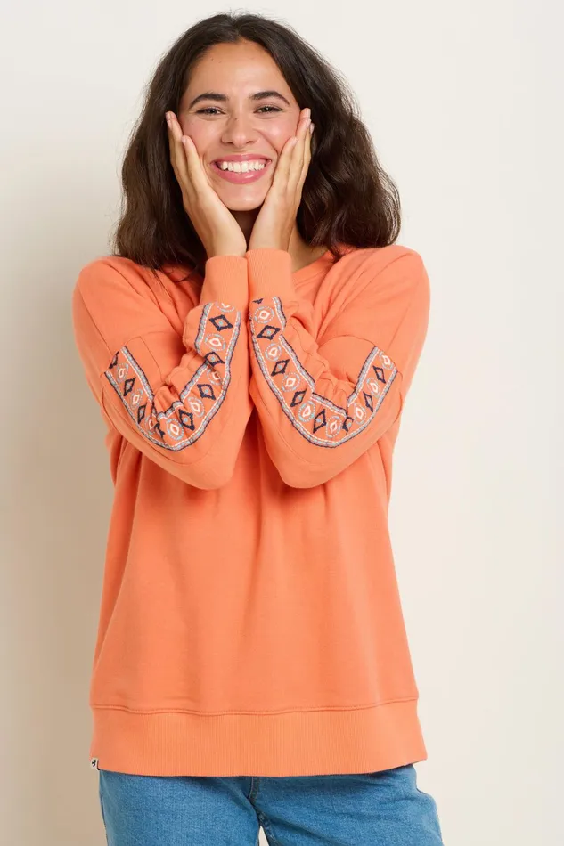 Women Brakeburn Sweatshirts And Hoodies Orange Embroidered Crew Neck Sweat