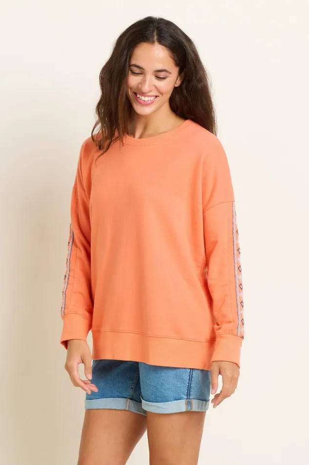 Women Brakeburn Sweatshirts And Hoodies Orange Embroidered Crew Neck Sweat