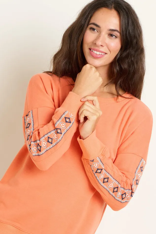 Women Brakeburn Sweatshirts And Hoodies Orange Embroidered Crew Neck Sweat