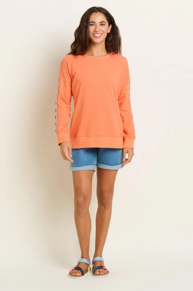 Women Brakeburn Sweatshirts And Hoodies Orange Embroidered Crew Neck Sweat