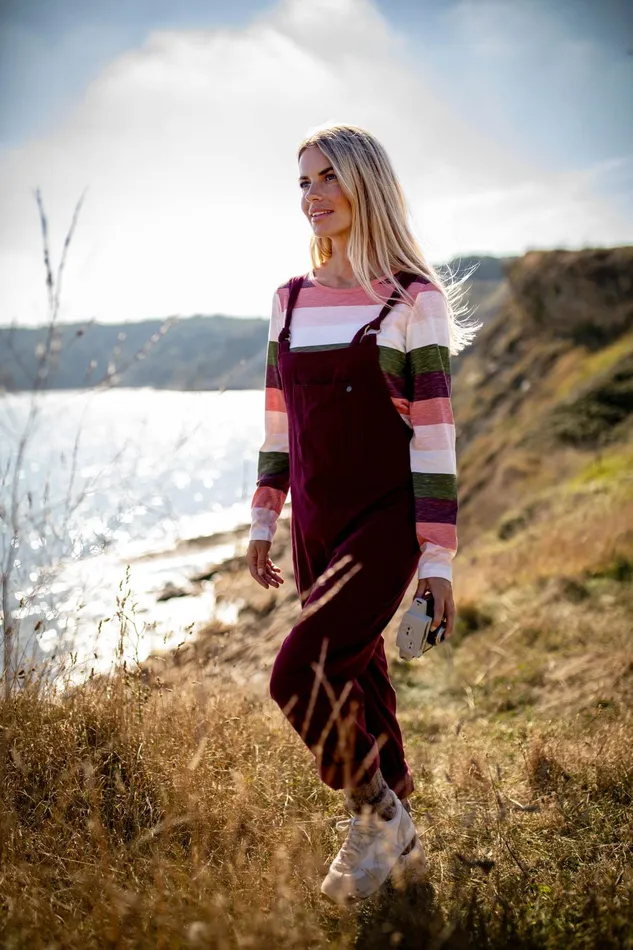 Women Brakeburn Trousers Skirts and Shorts Burgundy Niko Cord Dungarees