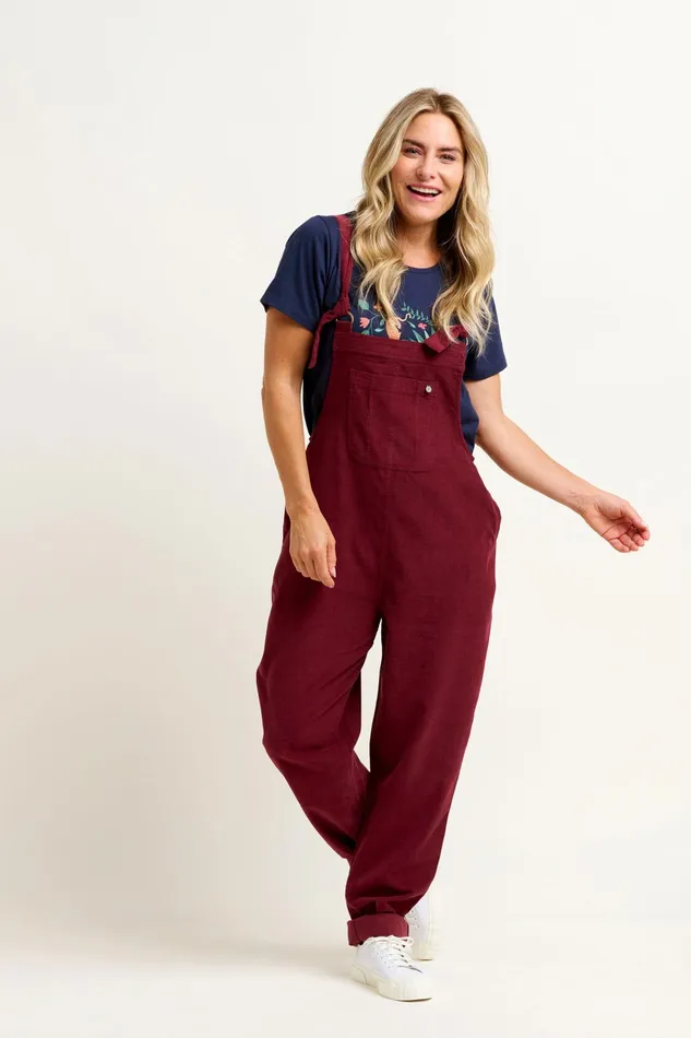 Women Brakeburn Trousers Skirts and Shorts Burgundy Niko Cord Dungarees