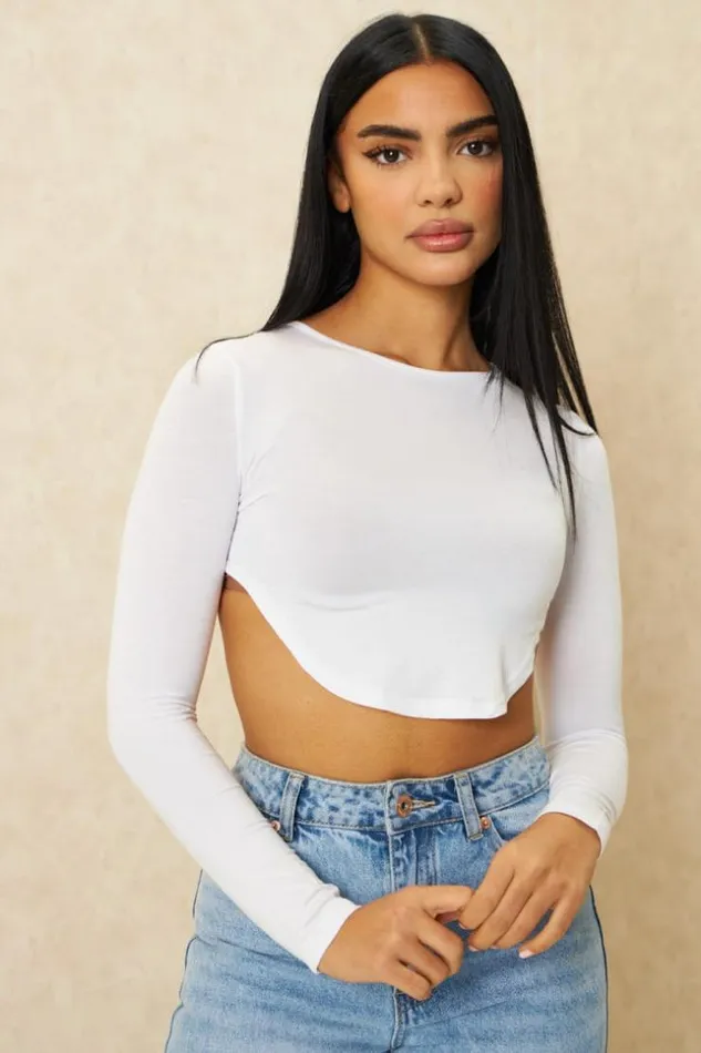 Women Brentiny Paris White Asymmetric Crop Top White Brentiny Paris Top And Tank Tops