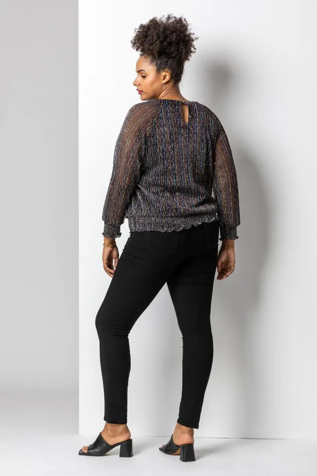 Women Bronze Curve Foil Shimmer Plisse Top Roman Tops