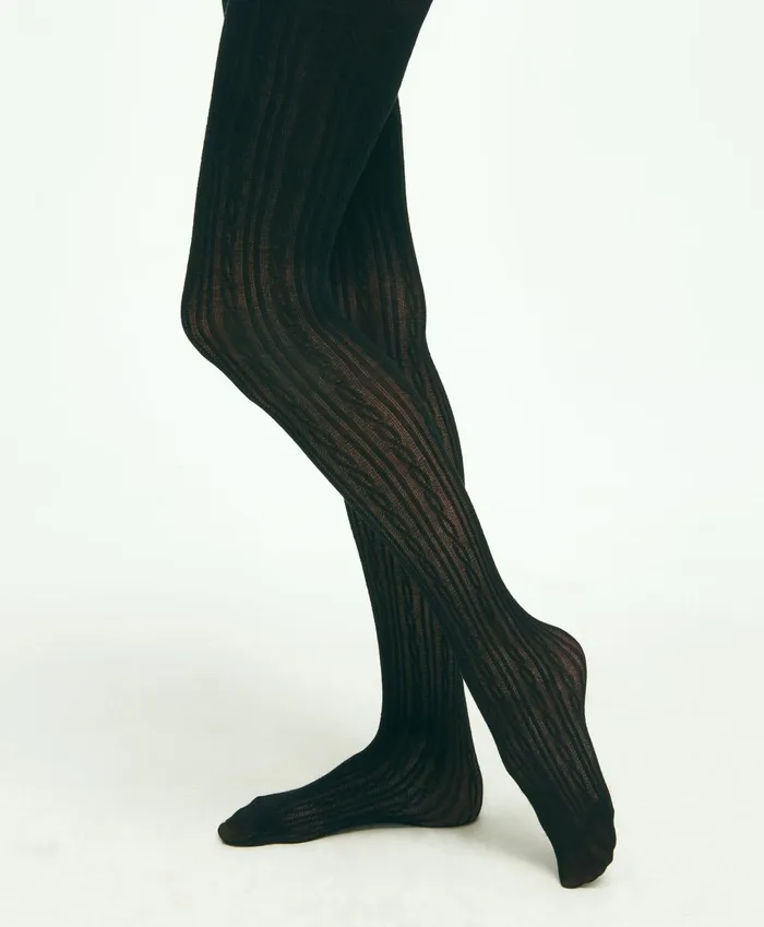 Women Cable Knit Tights Black Brooks Brothers Socks and Hosiery