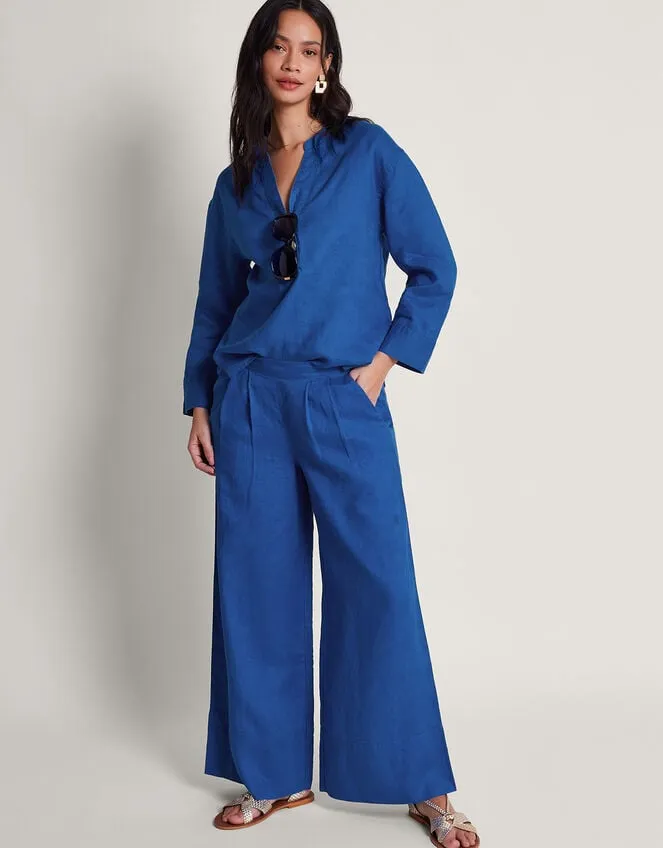 Women Camille Button Linen Top Blue Monsoon Linen