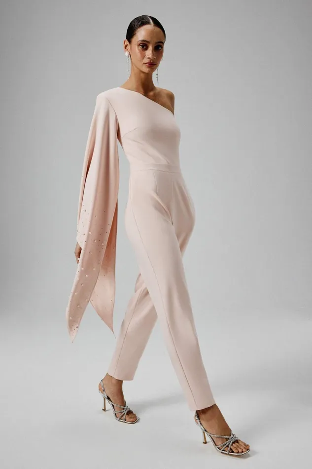 Women Cape Dresses Lavish Alice KADY Ombre Embellished One Shoulder Jumpsuit In Blush Pink Light Pink Women Cape Dresses Lavish Alice KADY Ombre Embellished One Shoulder Jumpsuit In Blush Pink Light Pink