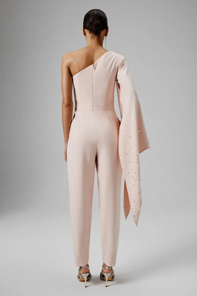 Women Cape Dresses Lavish Alice KADY Ombre Embellished One Shoulder Jumpsuit In Blush Pink Light Pink