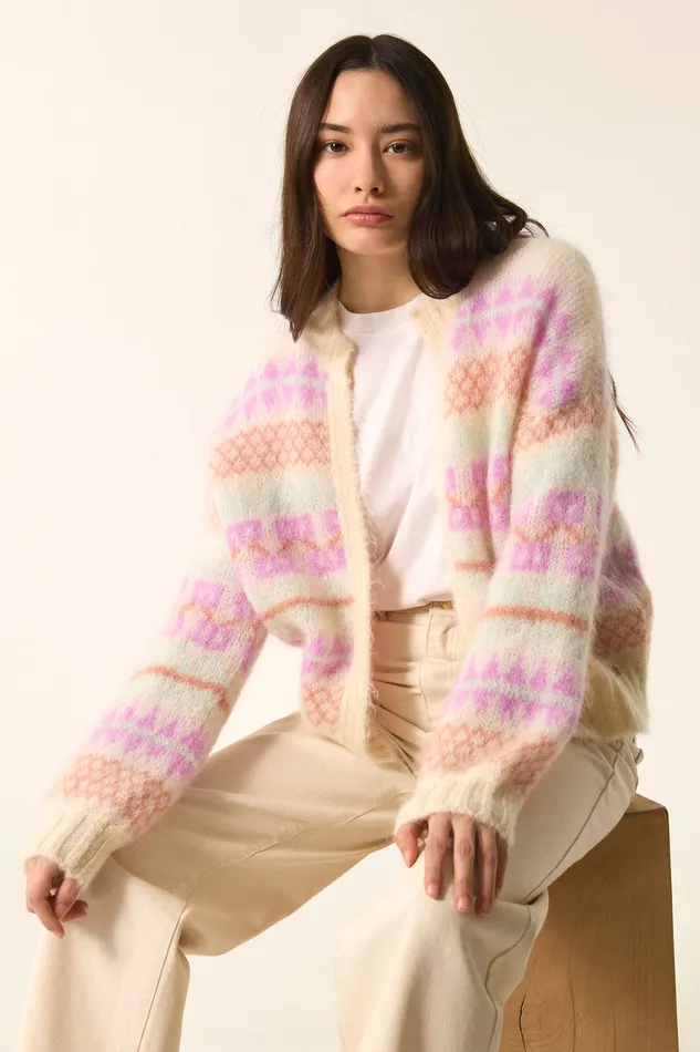 Women Cardigan Albus Jacquard Gilet Mohair Multicolore Des Petits Hauts Jumpers and Cardigans