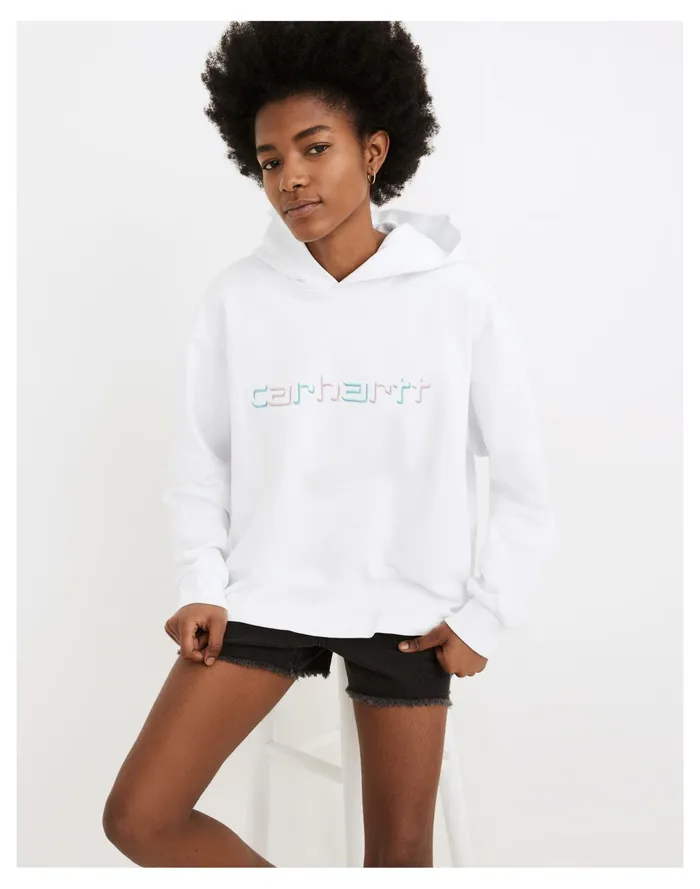 Women Carhartt Work In Progress Script Hoodie Sweatshirt White Madewell Sweatshirts and Sweatpants