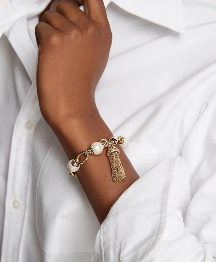 Women Chain Tassel Pearl Bracelet Gold Brooks Brothers Jewelry