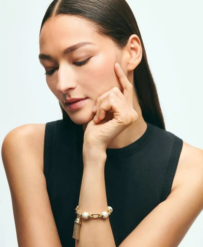 Women Chain Tassel Pearl Bracelet Gold Brooks Brothers Jewelry