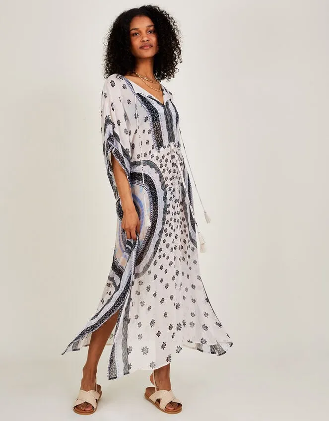 Women Circle Print Maxi Kaftan In Lenzing Ecovero Ivory Monsoon Dresses