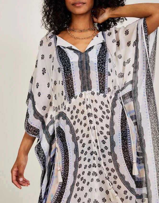 Women Circle Print Maxi Kaftan In Lenzing Ecovero Ivory Monsoon Dresses