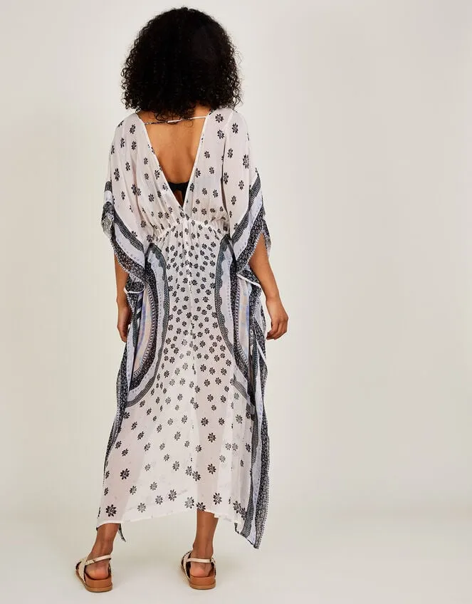 Women Circle Print Maxi Kaftan In Lenzing Ecovero Ivory Monsoon Dresses