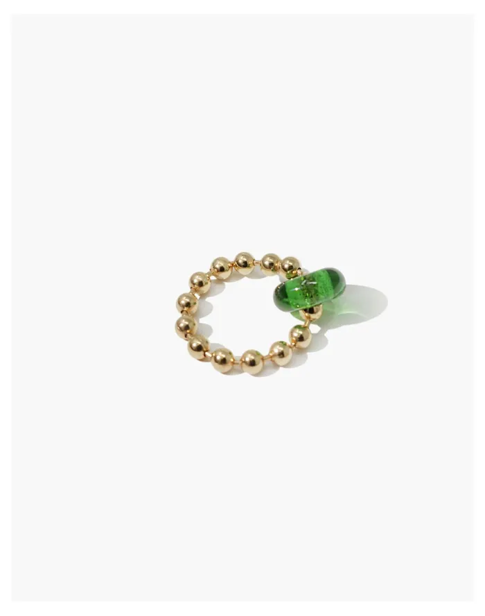 Women CLED 24K Gold Plated Brass Donut Ball Ring Green Madewell Rings