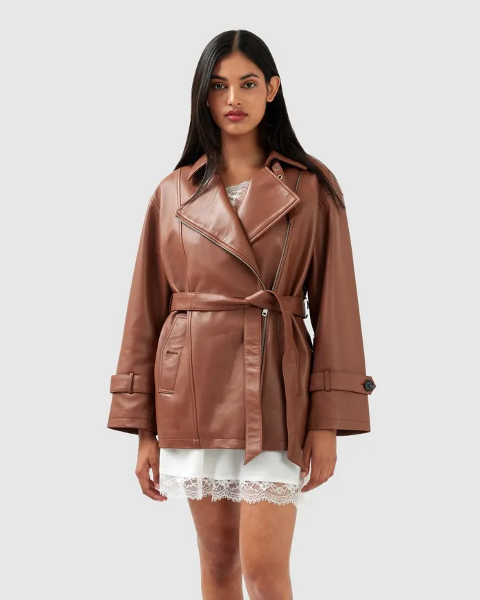 Women Coats and Jackets Belle and Bloom BFF Belted Leather Jacket 8211 Brown