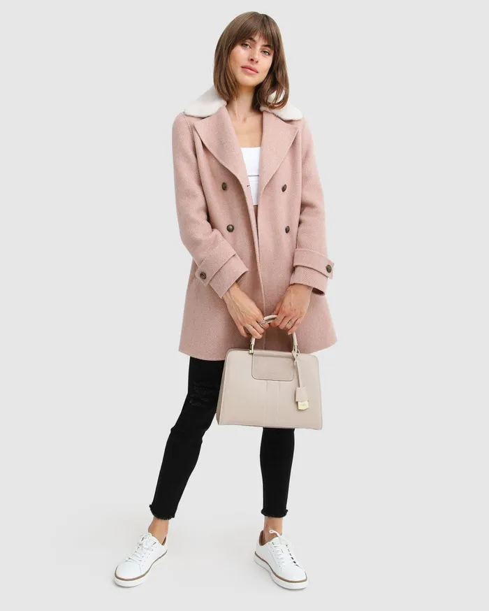 Women Coats and Jackets Belle and Bloom Liberty Sherpa Collar Wool Blend Coat 8211 Blush