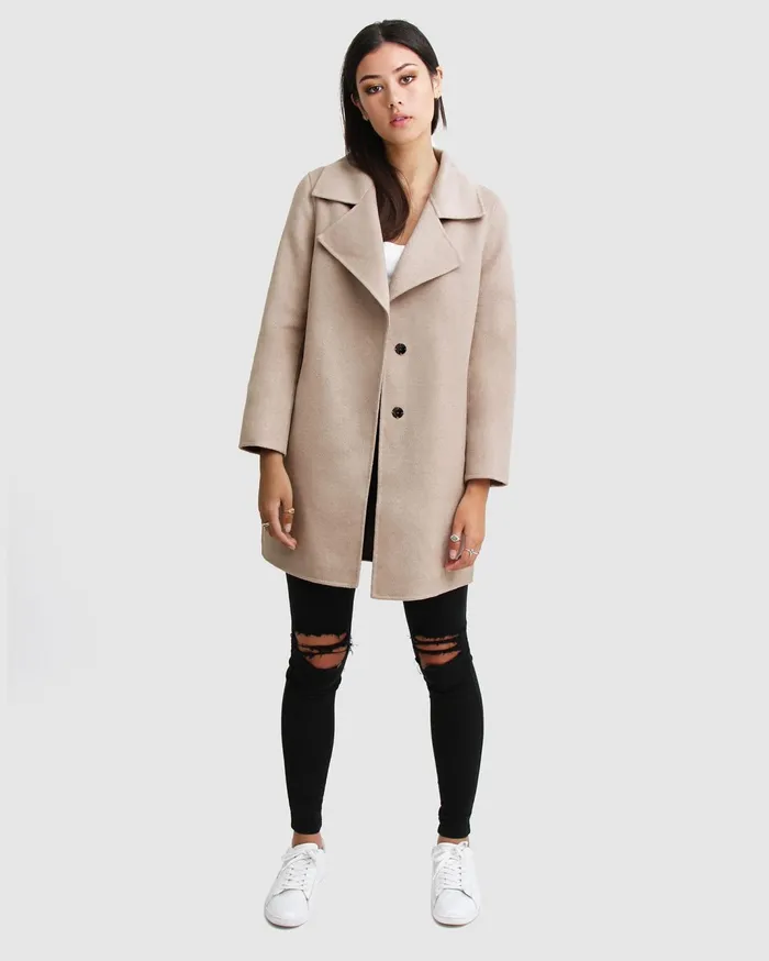 Women Coats and Jackets Belle and Bloom NEW FIT ExBoyfriend Wool Blend Oversized Jacket 8211 Sand