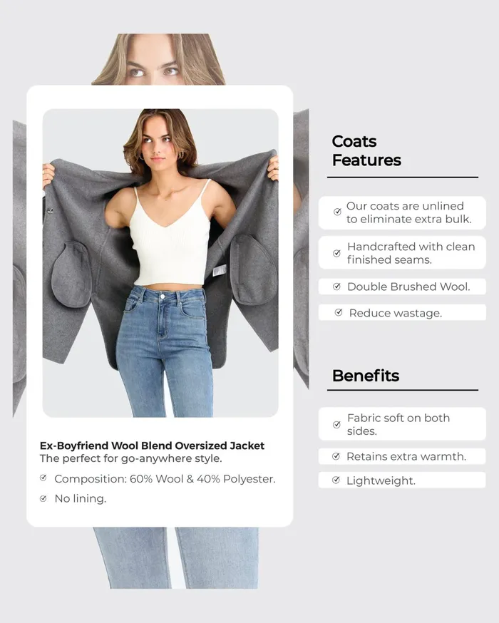Women Coats and Jackets Belle and Bloom NEW FIT ExBoyfriend Wool Blend Oversized Jacket 8211 Sand