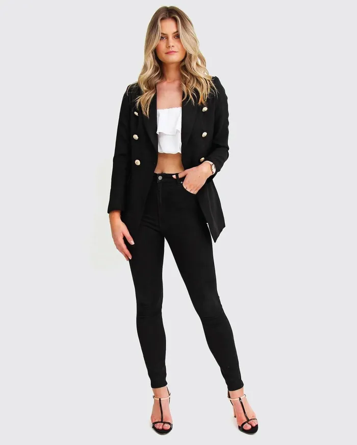 Women Coats and Jackets Belle and Bloom Princess Polina Textured Weave Blazer 8211 Black