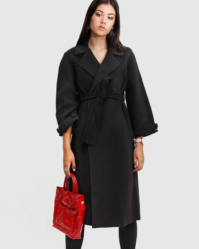 Women Coats and Jackets Belle and Bloom Stay Wild Oversized Wool Coat 8211 Black