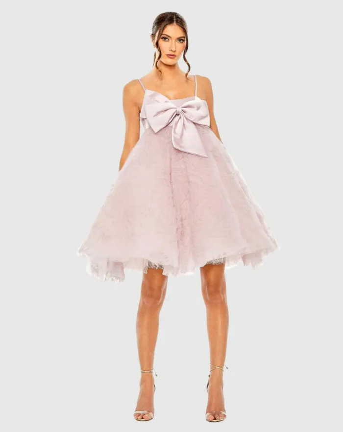 Women Cocktail Dresses Mac Duggal Bow Front Tulle Mini Dress Rose