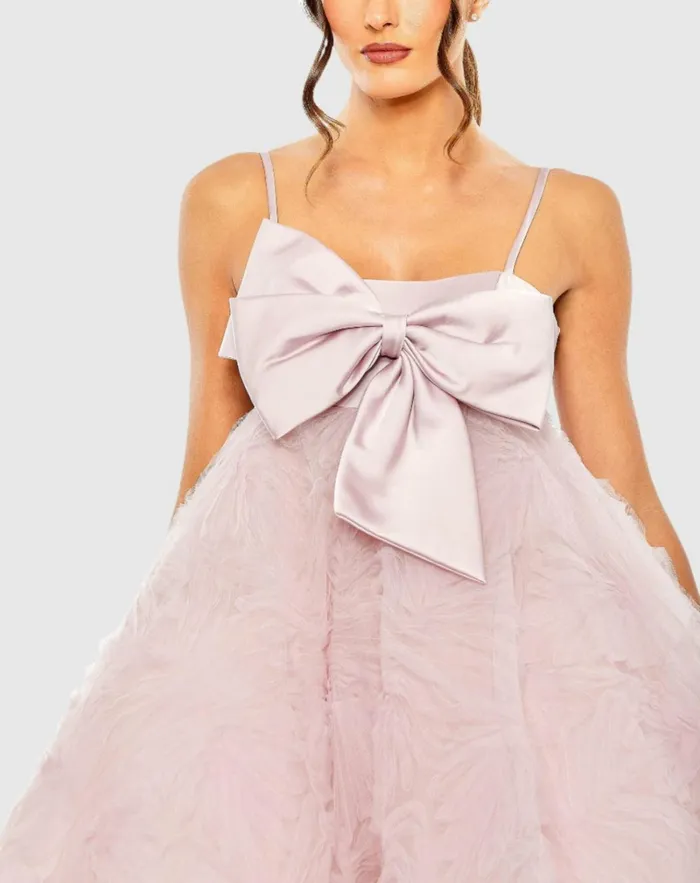 Women Cocktail Dresses Mac Duggal Bow Front Tulle Mini Dress Rose