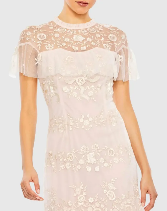 Women Cocktail Dresses Mac Duggal High Neck Mesh Tier Embroidered Dress Blush Women Cocktail Dresses Mac Duggal High Neck Mesh Tier Embroidered Dress Blush