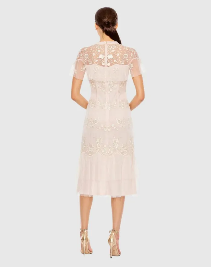 Women Cocktail Dresses Mac Duggal High Neck Mesh Tier Embroidered Dress Blush Women Cocktail Dresses Mac Duggal High Neck Mesh Tier Embroidered Dress Blush