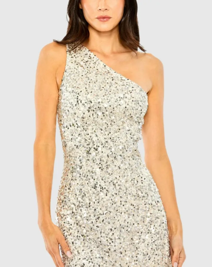 Women Cocktail Dresses Mac Duggal One Shoulder Embellished Fringe Detail Dress Silver Nude Women Cocktail Dresses Mac Duggal One Shoulder Embellished Fringe Detail Dress Silver Nude