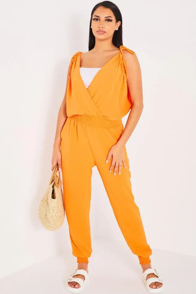 Women Combinaison Pantalon Orange Fluide Manches Nou Orange Brentiny Paris Playsuits