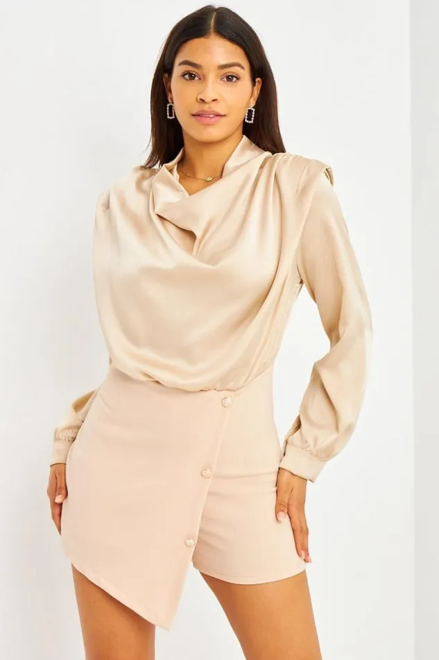 Women Combishort BiMatire Beige Style JupeShort Beige Brentiny Paris Playsuits
