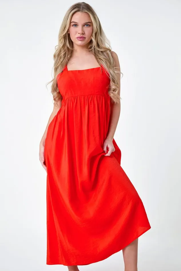 Women Coral Petite Plain Stretch Back Maxi Dress Roman Dresses