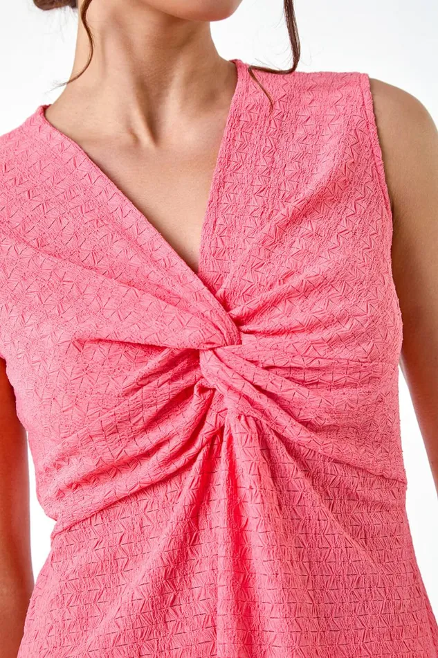 Women Coral Petite Twist Textured Stretch Top Roman Tops
