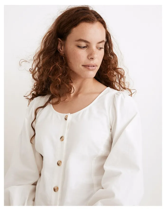 Women Corduroy Shirred Sleeve Button Front Top Antique Cream Madewell Tops and Shirts