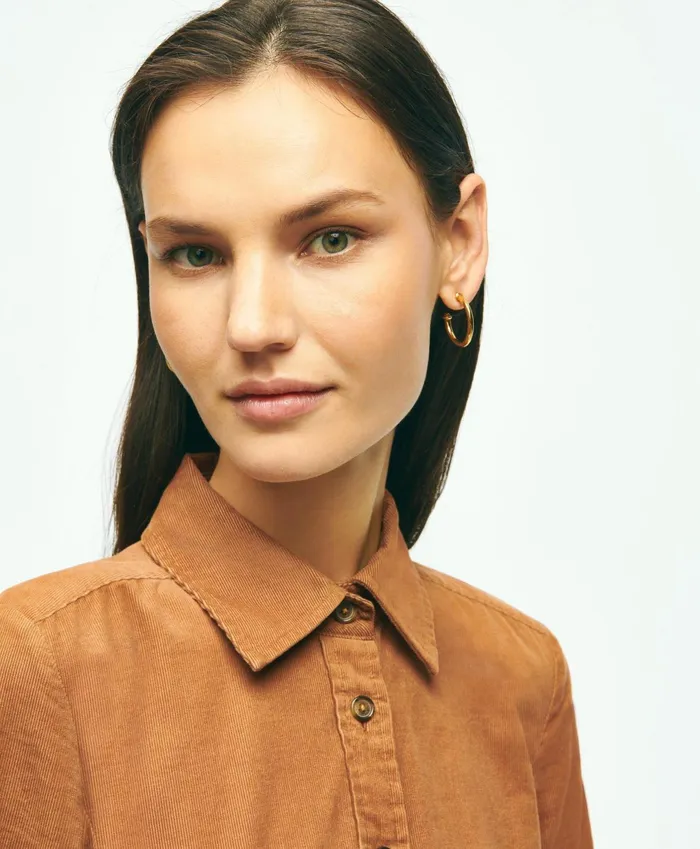 Women Corduroy Shirt Dress Brown Brooks Brothers Dresses