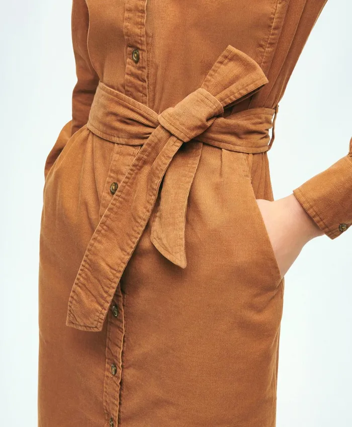 Women Corduroy Shirt Dress Brown Brooks Brothers Dresses