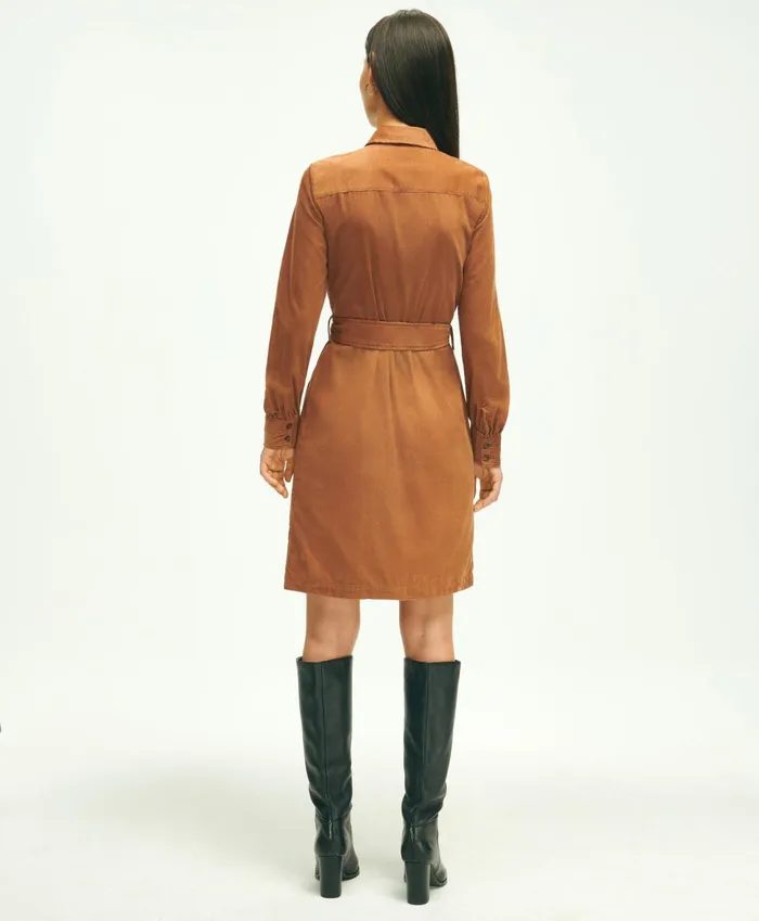 Women Corduroy Shirt Dress Brown Brooks Brothers Dresses