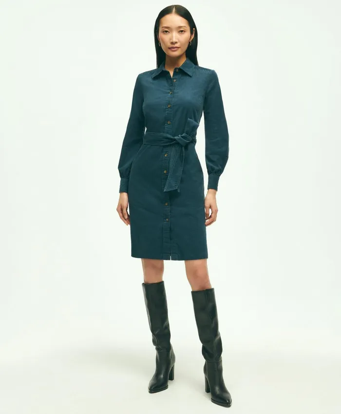 Women Corduroy Shirt Dress Navy Brooks Brothers Dresses