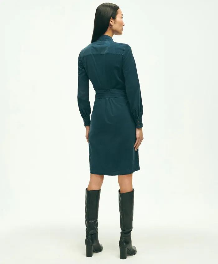 Women Corduroy Shirt Dress Navy Brooks Brothers Dresses