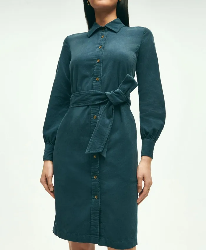 Women Corduroy Shirt Dress Navy Brooks Brothers Dresses