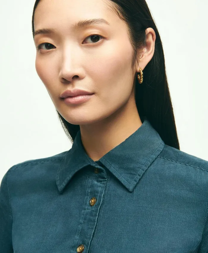 Women Corduroy Shirt Dress Navy Brooks Brothers Dresses