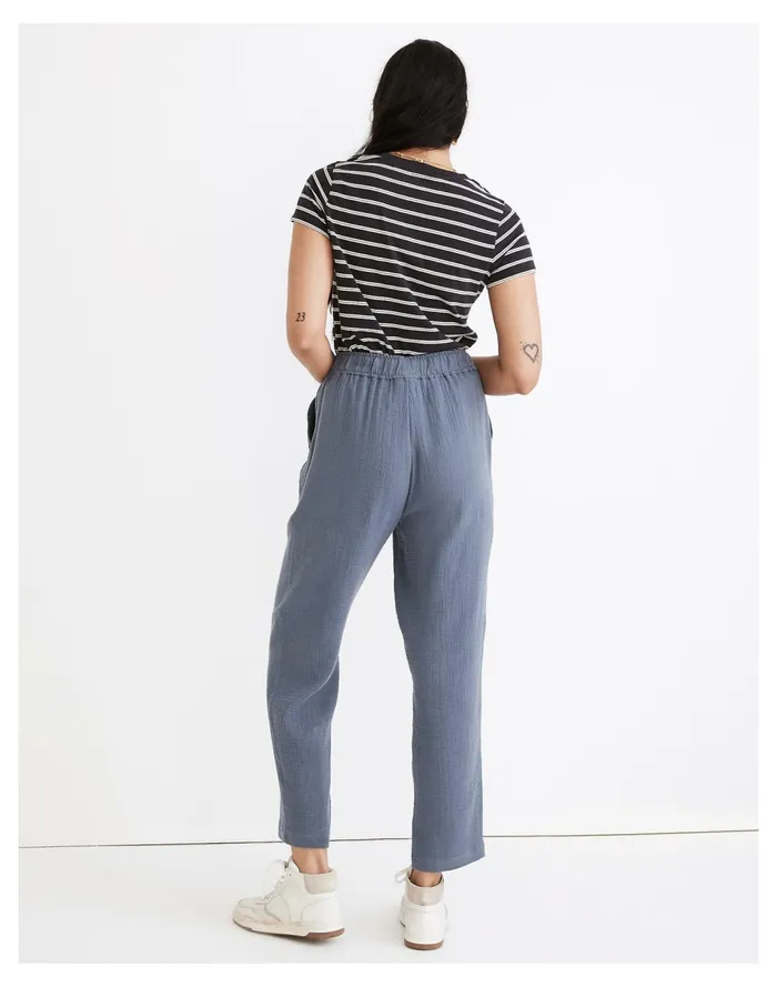 Women Cotton Linen Pull On High Rise Tapered Pants Sunfaded Indigo Madewell Pants Women Cotton Linen Pull On High Rise Tapered Pants Sunfaded Indigo Madewell Pants