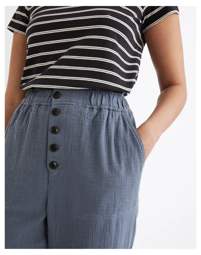 Women Cotton Linen Pull On High Rise Tapered Pants Sunfaded Indigo Madewell Pants Women Cotton Linen Pull On High Rise Tapered Pants Sunfaded Indigo Madewell Pants