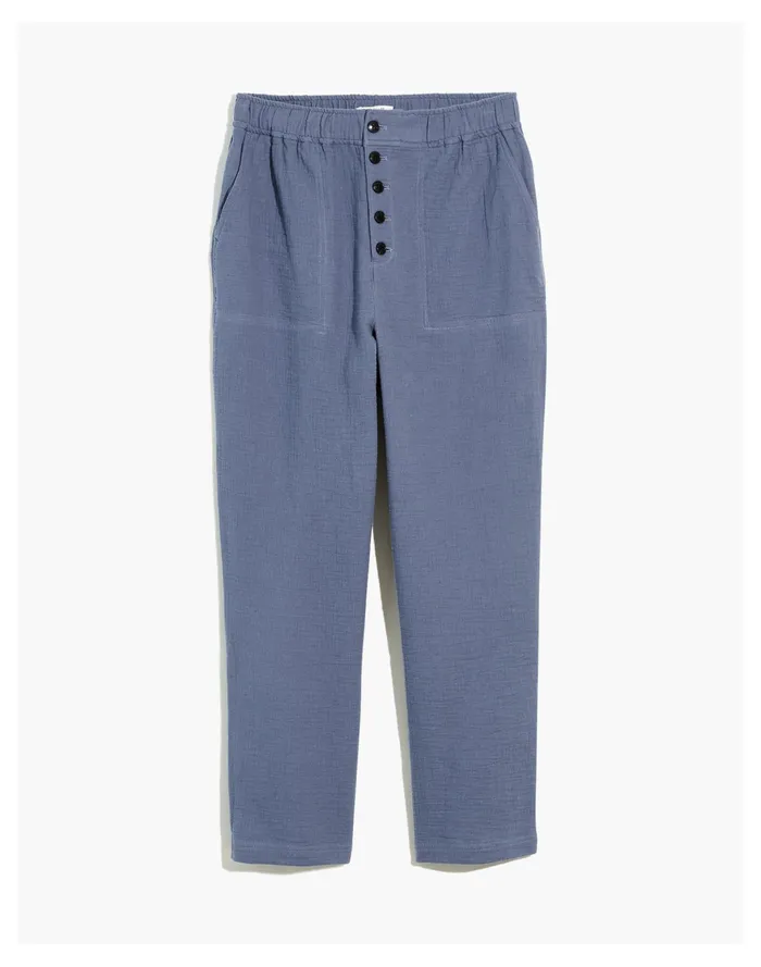 Women Cotton Linen Pull On High Rise Tapered Pants Sunfaded Indigo Madewell Pants Women Cotton Linen Pull On High Rise Tapered Pants Sunfaded Indigo Madewell Pants