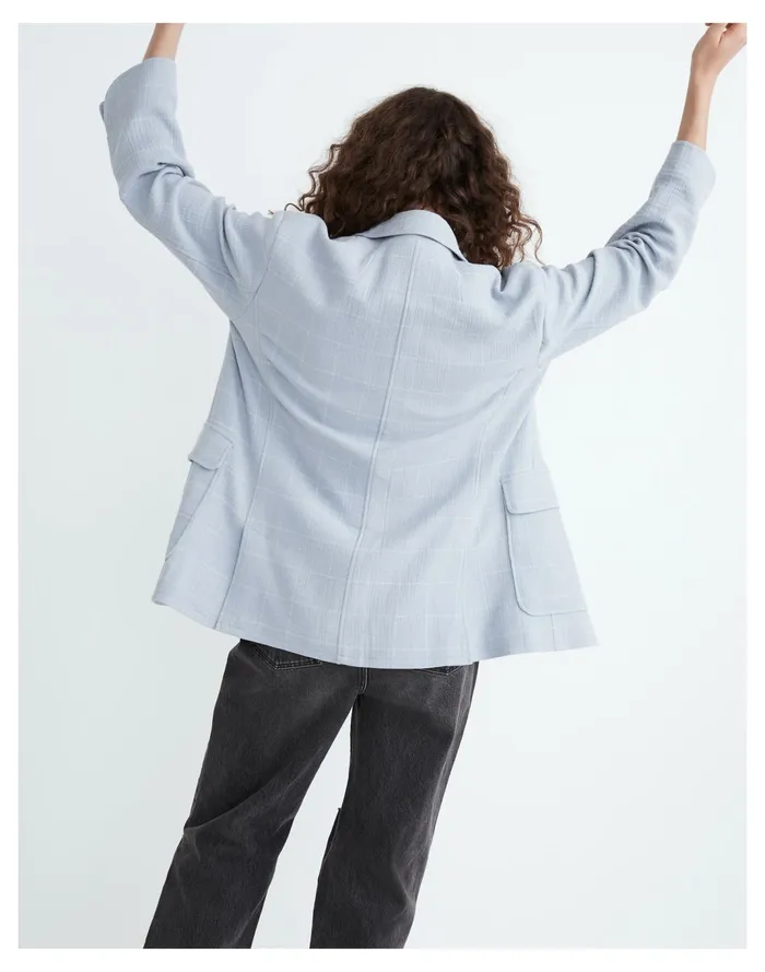 Women Cotton Linen Relaxed Larsen Blazer In Windowpane Dusty Pool Madewell Jackets Women Cotton Linen Relaxed Larsen Blazer In Windowpane Dusty Pool Madewell Jackets