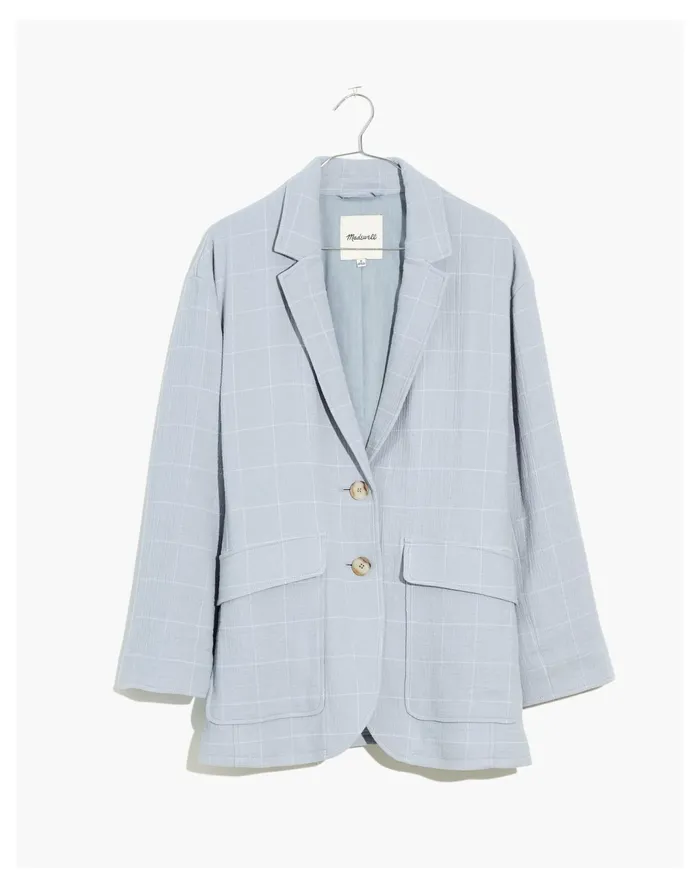 Women Cotton Linen Relaxed Larsen Blazer In Windowpane Dusty Pool Madewell Jackets Women Cotton Linen Relaxed Larsen Blazer In Windowpane Dusty Pool Madewell Jackets